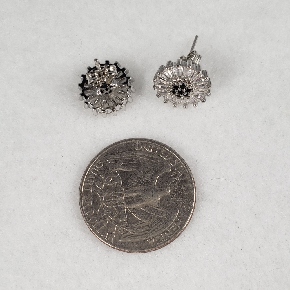 Sterling Silver Black Spinel & Baguette Studs - Picture 4 of 8